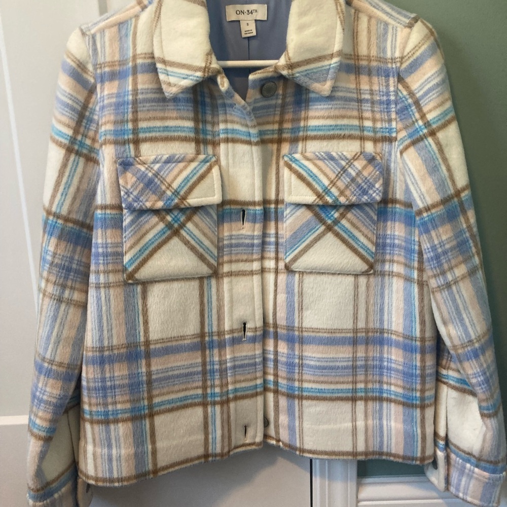 On 34th Macy’s Women's Plaid Jacket - Blue, Camel and Cream